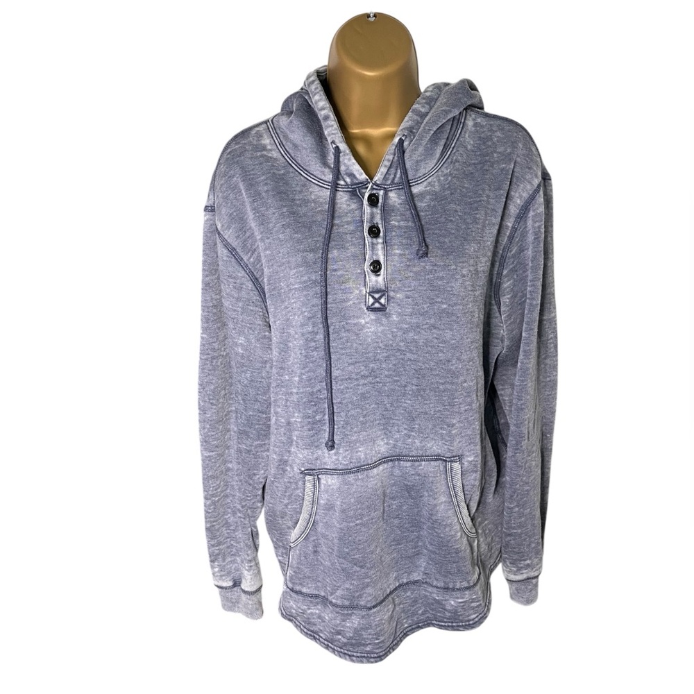 Truth by Republic Henley Hoodie Oversized Pullover Gray Stonewash M